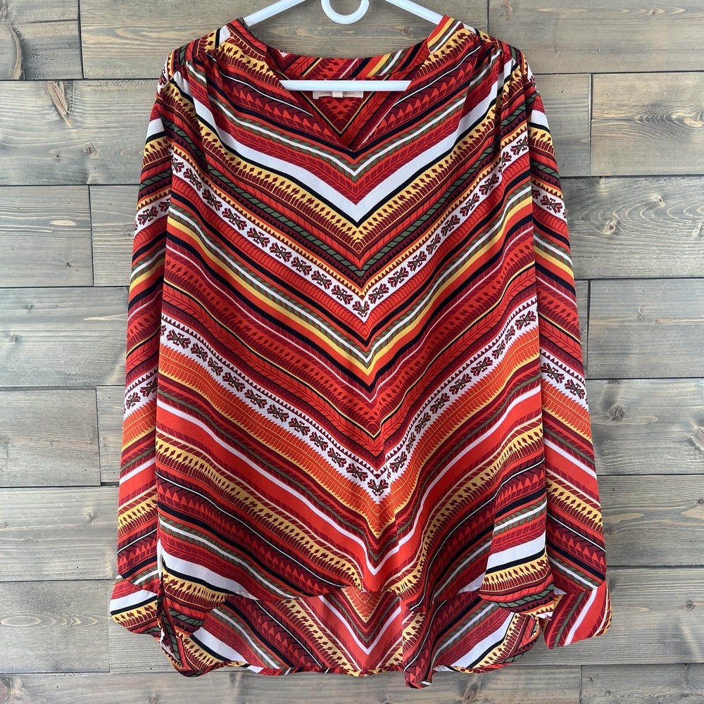 Gibson Latimer Womens Blouse Long Sleeve Vneck Aztec Striped Boho Size XL